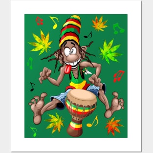 Rasta Bongo Musician funny cool cartoon character Posters and Art